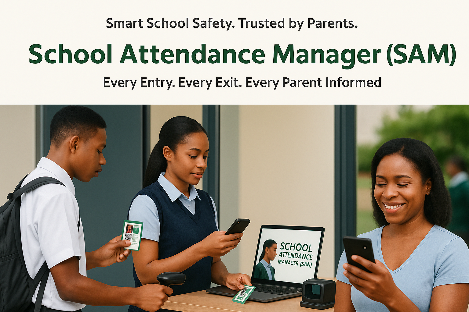 Teacher scans student ID; parent receives SMS